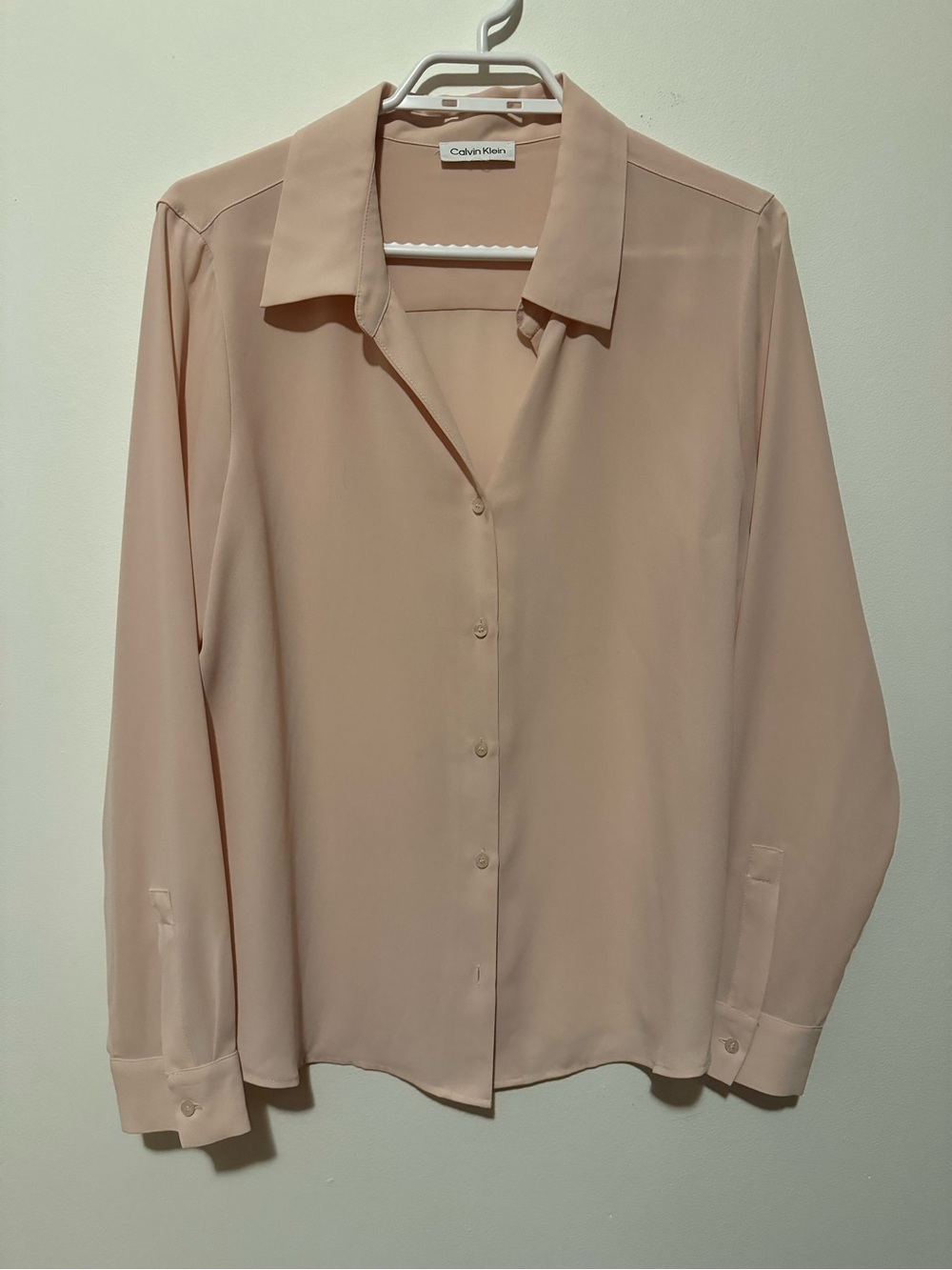 Calvin Klein Soft Blush Pink Long-Sleeve Button Blouse
